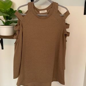Brown Cutout Sleeve Sweater